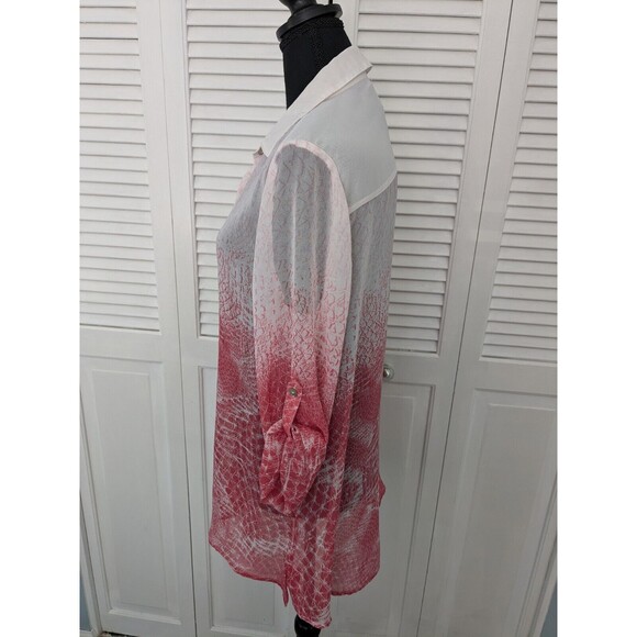 CHICO'S Easywear By Top Women's Size M/1 Pink Ombre Abstract Sheer Geometric - Picture 8 of 14